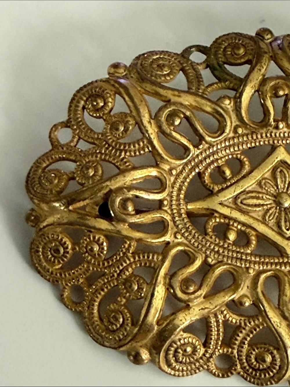 Vintage Miriam Haskell antique revival gold tone Filigree Oval Brooch pin